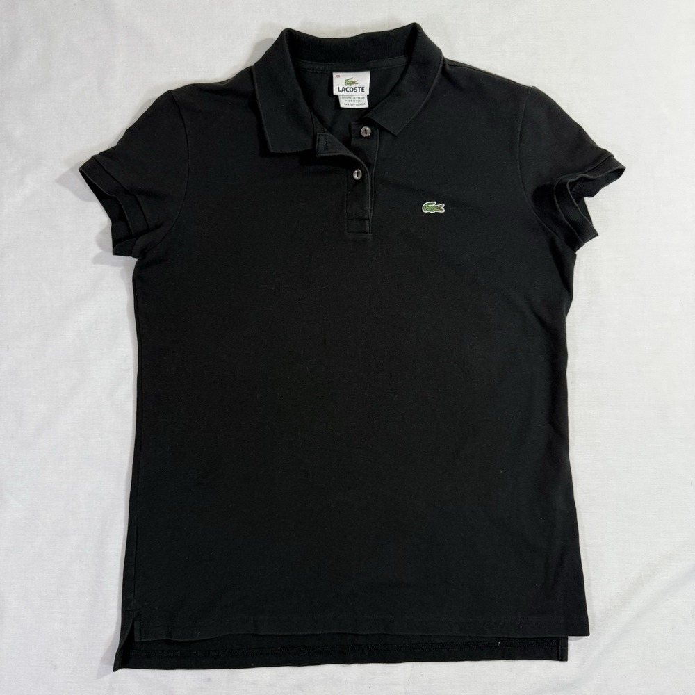 Lacoste Womens Polo Shirt Black Short Sleeve Classic Logo Size 44
